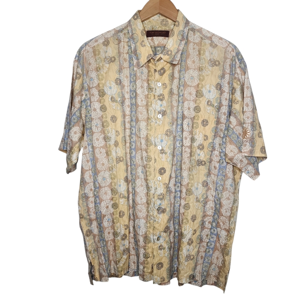 Tori Richard Honolulu Mens XL Yellow‎ & Blue Hawaiian Button Up Shirt